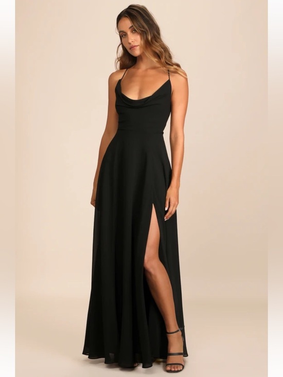 Lulus Dresses & Skirts - NWT Lulus Romantically Speaking Black Cowl Lace-Up Maxi Dress